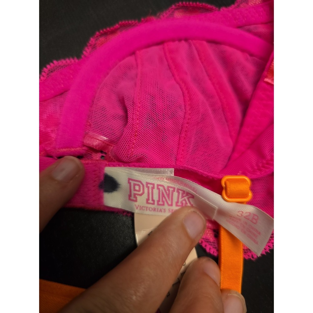 NWT Victorias Secret 32B Very Sexy Hot Pink Bright Orange Lace Unlined Demi Bra - Picture 7 of 9